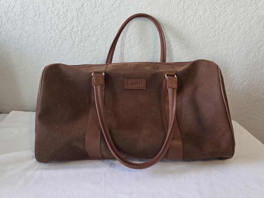 Vintage Lagerfeld Brown Pebbled Duffle Bag Weekender Travel Carry On 21"